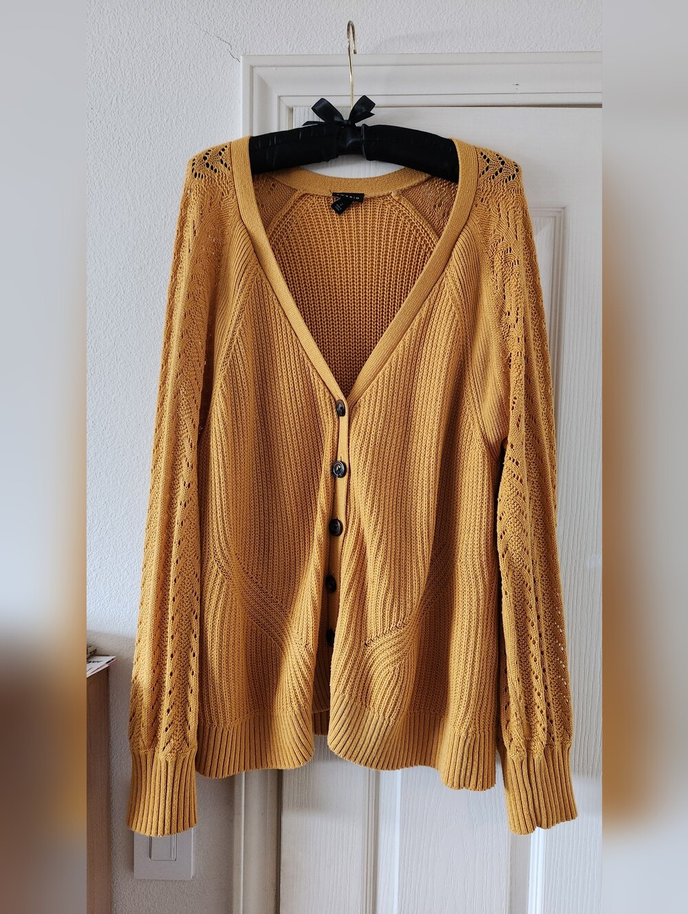 Torrid Mustard Yellow Pointelle Knit Button-Front Cardigan Size 2